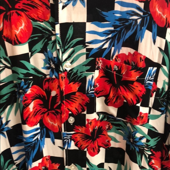 Reason Red Blue and Green/w Black & White Checks Casual Button Down Shirt - Picture 3 of 4